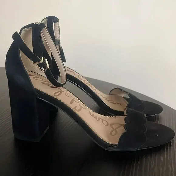 Sam Edleman Odilia Black Suede Scalloped Heels Size 9 - Picture 5 of 12